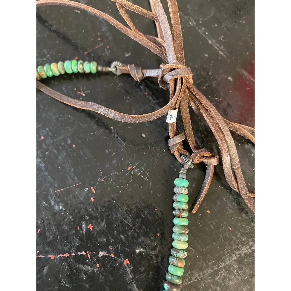 southwestern style silver floral and bone cross necklace, turquoise beads, boho